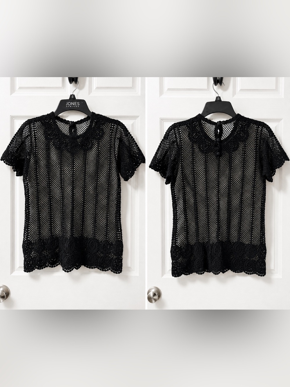 Black Crochet Short-Sleeve Top - Women